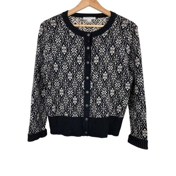 Pendleton Women's PL Black White 100% Merino Wool Button Up Cardigan Sweater - Picture 1 of 7